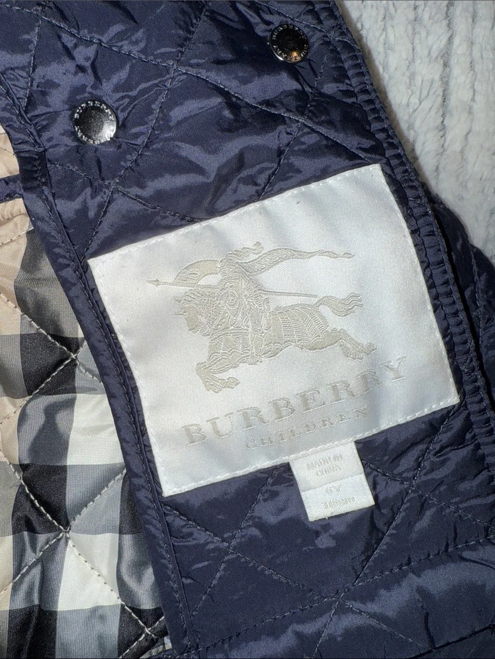 Burberry Girl's Quilted Double-Breasted Navy Puffer Jacket